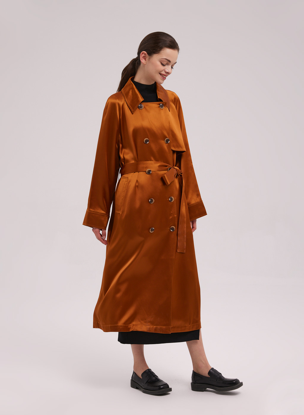 Women's Oversized Double-Breasted Long Trench Coat
