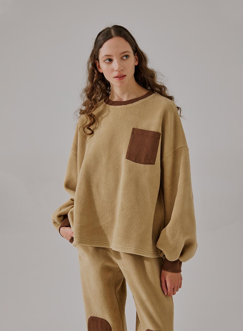 Crewneck Relaxed Fuzzy Pajama Shirt