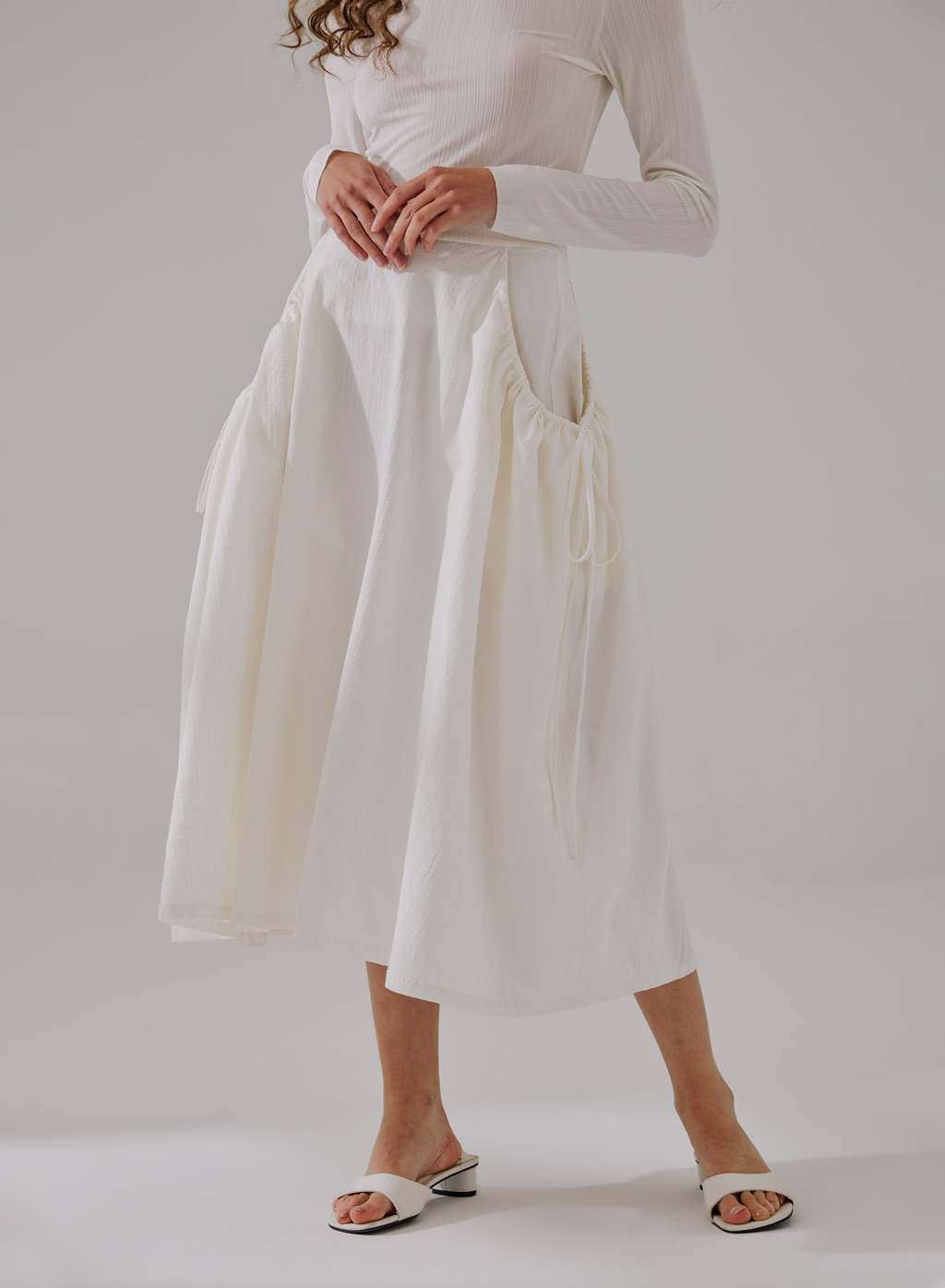White Pleated Midi Skirt
