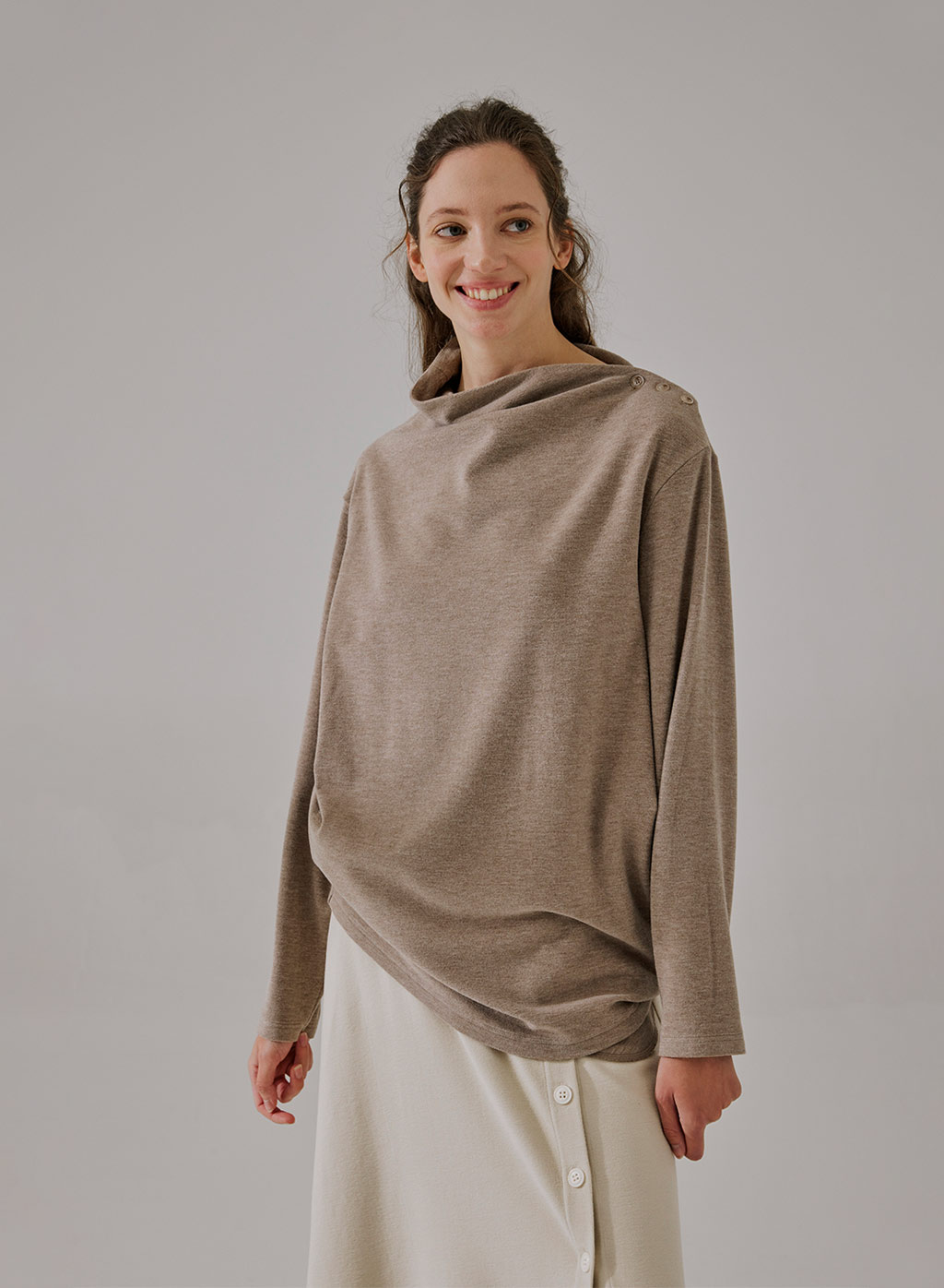 Mock Neck Button Top